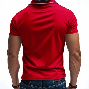 Detailed back view of a slim-fit red moisture-wicking golf polo shirt for men