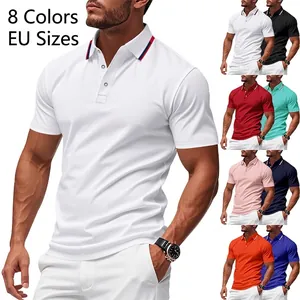Mens slim fit short sleeve polo shirt with contrast collar stripes in eight colors
