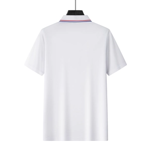 Vue détaillée du dos d'un polo blanc pour homme avec col rayé tricolore bleu blanc rouge