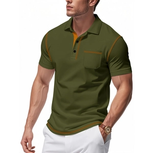 Herren Slim Fit Polo-Shirt in Olivgrün mit kontrastierenden orangefarbenen Ziernähten