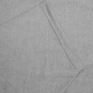 Close-up of grey heather knit fabric showing precision stitching and soft texture detail