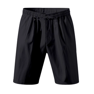 Casual zwarte linnen herenshort met elastische tailleband en verstelbaar koord