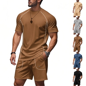 Men's two-piece casual sportswear set with raglan sleeve t-shirt and athletic shorts