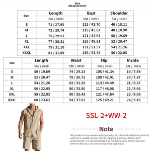 Detaillierte Größentabelle für das Herren Sommer Leinen-Set mit Kapuzenhemd und Shorts