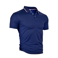 Polo homme bleu marine à séchage rapide avec liseré contrasté au col et coupe 3D