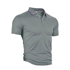 Polo homme gris foncé à séchage rapide avec bordure de col rayée tricolore