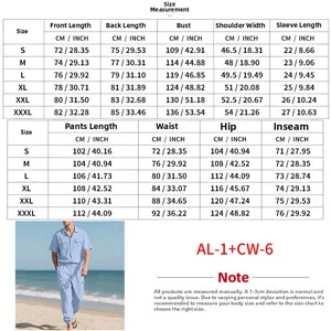 Tabla de tallas detallada para conjunto de lino de hombre camisa y pantalón S a XXXL