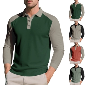 Polo homme à manches longues coupe ajustée avec manches raglan et couleurs contrastées