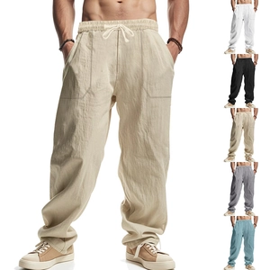 Men's loose linen trousers with drawstring waist and pockets in five solid colors