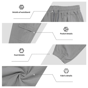 Detalles del pantalón cargo de lino para hombre con cintura elástica y tejido texturizado