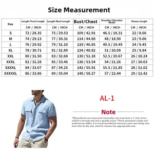 Detailed size chart for men linen shirt including length and bust in CM and INCH