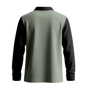 Vue arrière du polo à manches longues vert sauge avec manches contrastées en noir