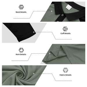 Gros plan détaillé du tissu piqué et des coutures sur un polo pour homme vert olive