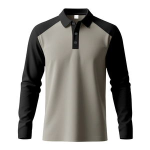 Détail de la patte à trois boutons et du col contrasté sur le polo à manches longues bicolore