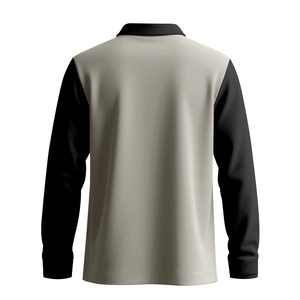 Vue arrière du polo à manches longues pour hommes au design color-block gris et noir