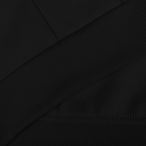 Close-up detail of high-quality black rib-knit cuffs and smooth fabric texture on men's hoodie