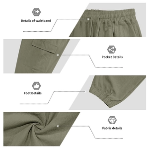 Detalles del pantalón cargo con cintura elástica, bolsillos grandes y textura de la tela