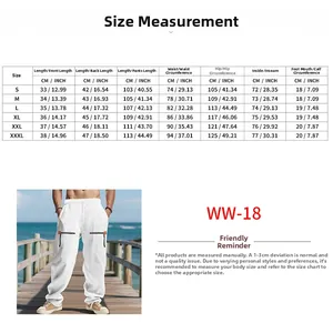 Detailed size chart for men's linen drawstring pants with measurements from S up to 3XL