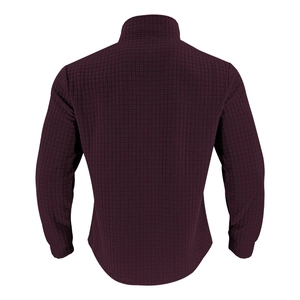 Detail view of the deep wine red men sweatshirt featuring a 3D grid textured fabric back