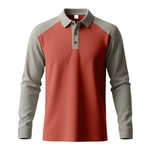 Détail de la patte à trois boutons et du col contrasté sur le polo à manches longues
