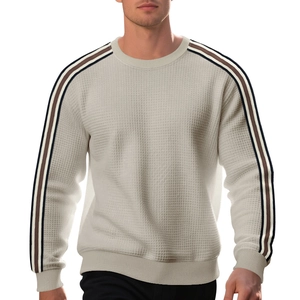 Felpa da uomo in maglia a nido d'ape a maniche lunghe con strisce laterali beige