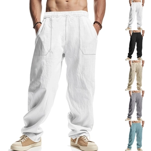 Men's breathable linen wide-leg pants with elastic drawstring waist in multiple colors