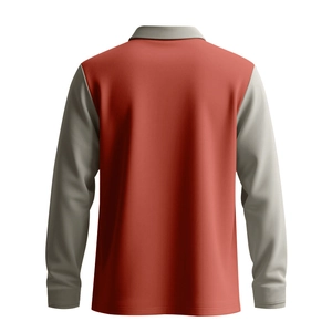 Vue arrière du polo à manches longues bicolore en rouge rouille et gris contrasté