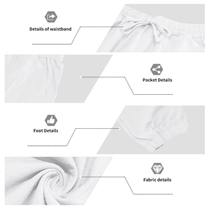 Detail view showing elastic drawstring waist and pocket of white linen casual pants