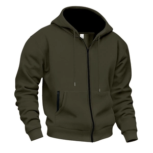 Macro view of men's olive green waterproof hoodie featuring a side zipper pocket detail