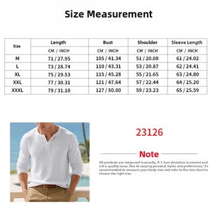 Tableau détaillé des tailles pour chemise Henley homme à manches longues avec mesures