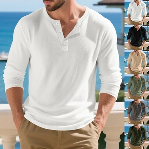 Haut Henley décontracté en maille gaufrée à manches longues pour homme en blanc