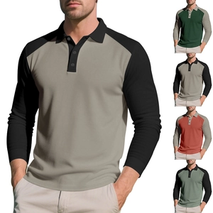 Polo pour Homme avec Manches Raglan Contrastées Tissu en Polyester Respirant Manches Longues Color Block Casual Golf Sport Polo Top