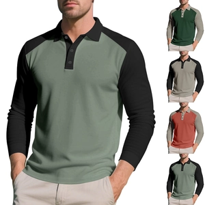 Polo homme à manches longues raglan et design bicolore avec col à trois boutons