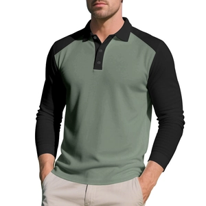Polo à manches longues pour hommes avec design contrasté vert sauge et noir élégant