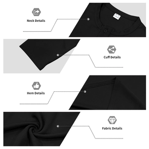 Détails du tissu en polyester côtelé noir et des coutures du col Henley pour hommes