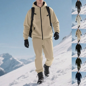 Men's winter fleece tracksuit featuring a zip-up hooded sweatshirt and matching joggers
