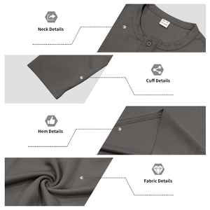 Vues détaillées du t-shirt Henley gris avec texture côtelée et col boutonné