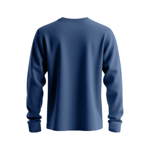 Vue arrière détaillée d'un sweat bleu marine avec poignets côtelés et texture en coton