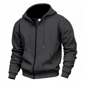 Men's dark grey hooded zip-up sweatshirt with waterproof zipper and kangaroo pockets