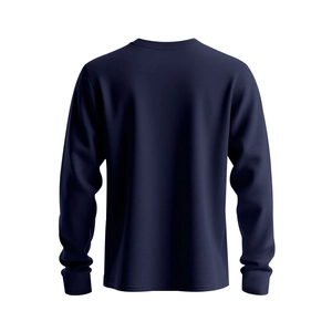 Vue détaillée du t-shirt Henley bleu marine avec col et poignets en maille côtelée