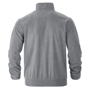 Rückansicht der locker sitzenden Herren-Cordjacke in Dunkelgrau mit gerippten Bündchen