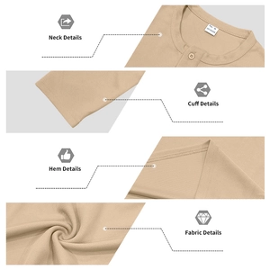 Détails de la maille gaufrée beige et du col henley sur un t-shirt à manches longues pour homme