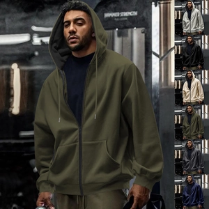 Men's Full Zip Hoodie Solid Color Hooded Sweatshirt Casual Sport Jacket Drawstring Pockets Loose Fit Outerwear For Men
