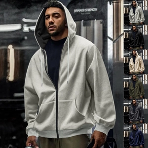Men's waterproof zip-up hoodie with oversized fit and kangaroo pocket in grey