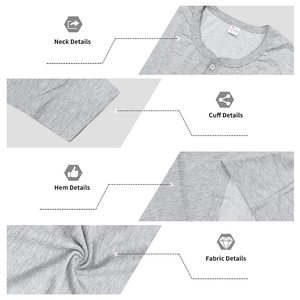 Détails du col, des poignets et de la texture du tissu en coton d'un haut Henley gris