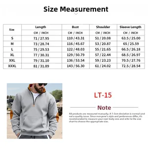 Gedetailleerde maattabel voor oversized fleece sweatshirt voor heren met halve rits