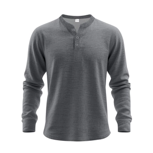 T-shirt Henley gris foncé pour hommes à manches longues avec patte à trois boutons