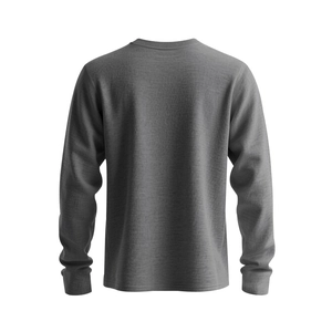 Vue arrière détaillée d'un t-shirt Henley gris à manches longues et texture gaufrée