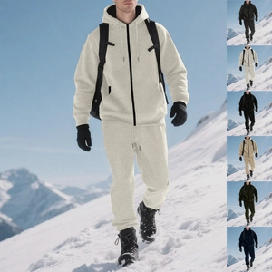 Men Sportswear Tracksuit Fleece Lined Hooded Full Zip Jacket And Jogger Sweatpants Winter Outdoor Casual Sporty Clothing