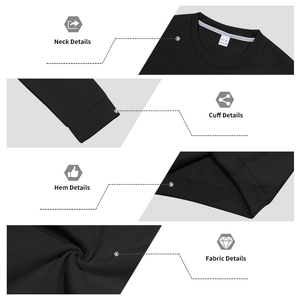 Details eines schwarzen Sweatshirts aus 100% Polyester mit Rundhalsausschnitt und Textur
